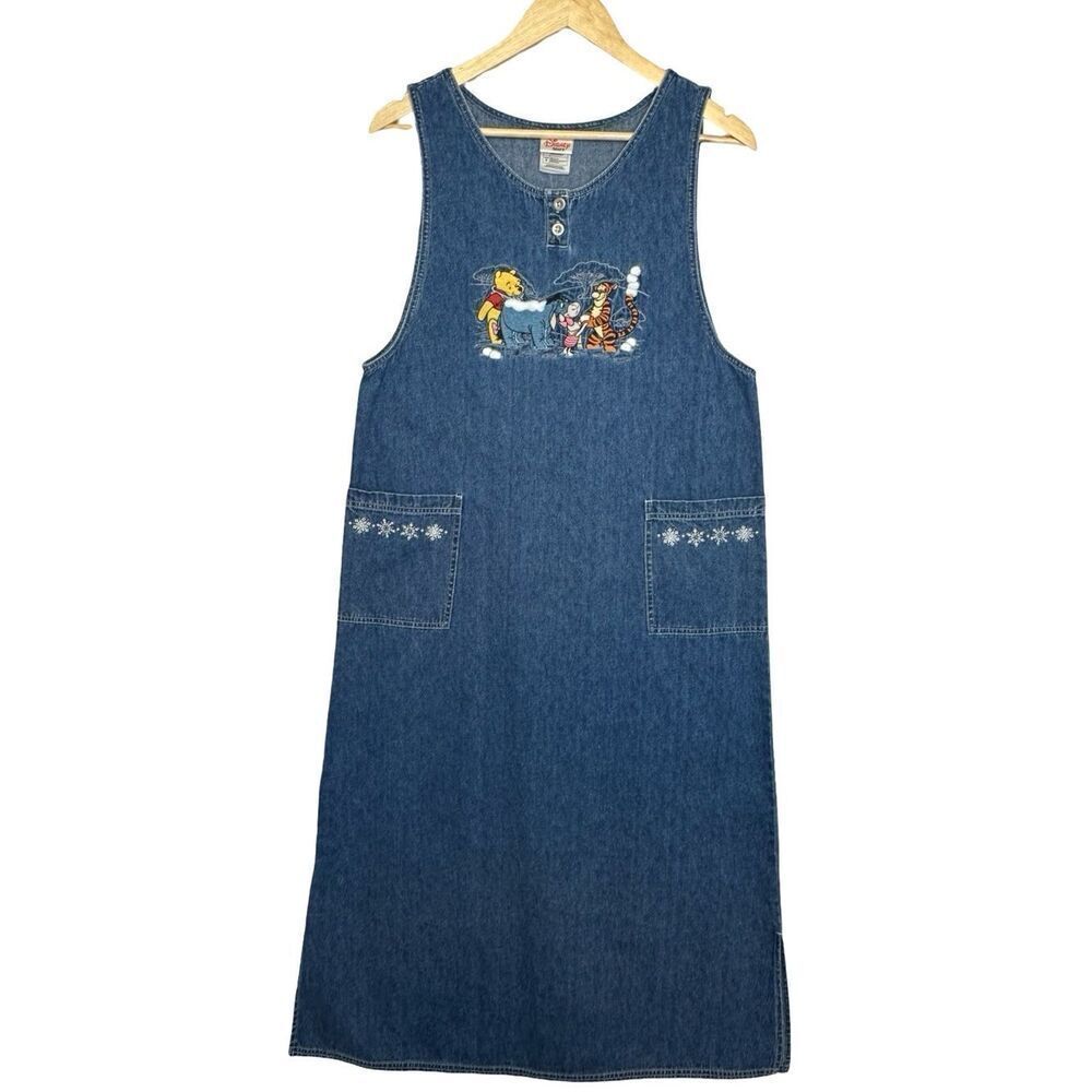 DISNEY STORE Winnie the Pooh Embroidered Denim Maxi Dress Size Small